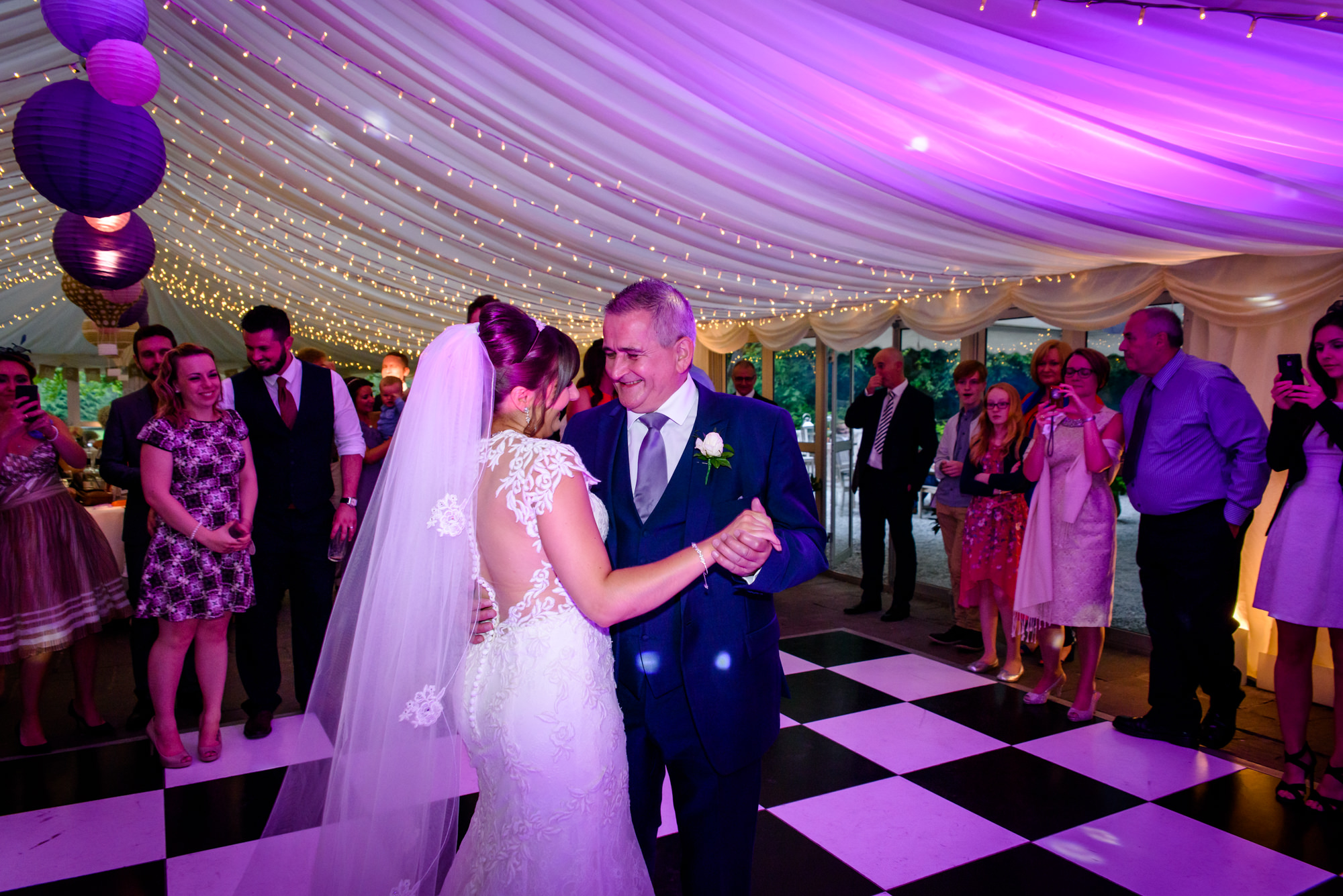 bride and dad dance at The inn at Whitewell