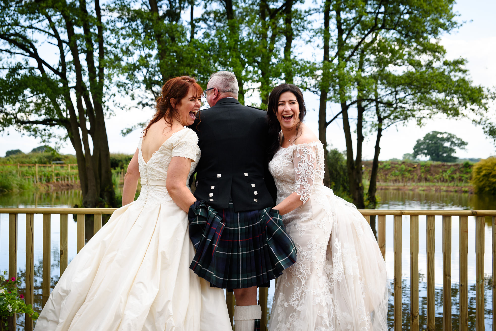 Two brides checking if their friend is a true Scotsman