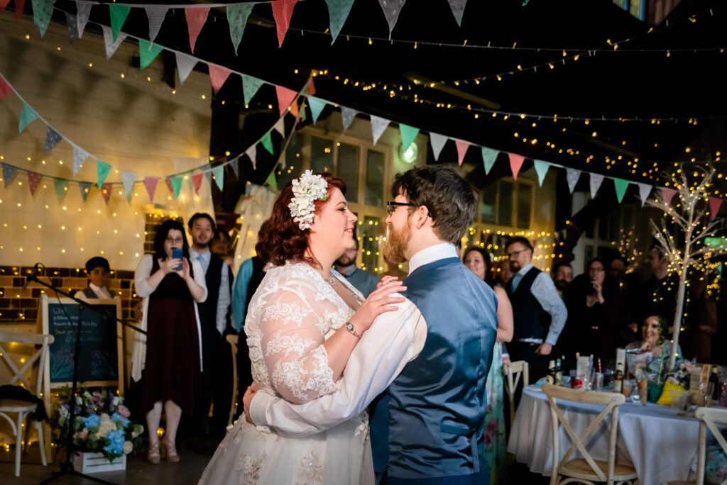 Bride and groom dancing