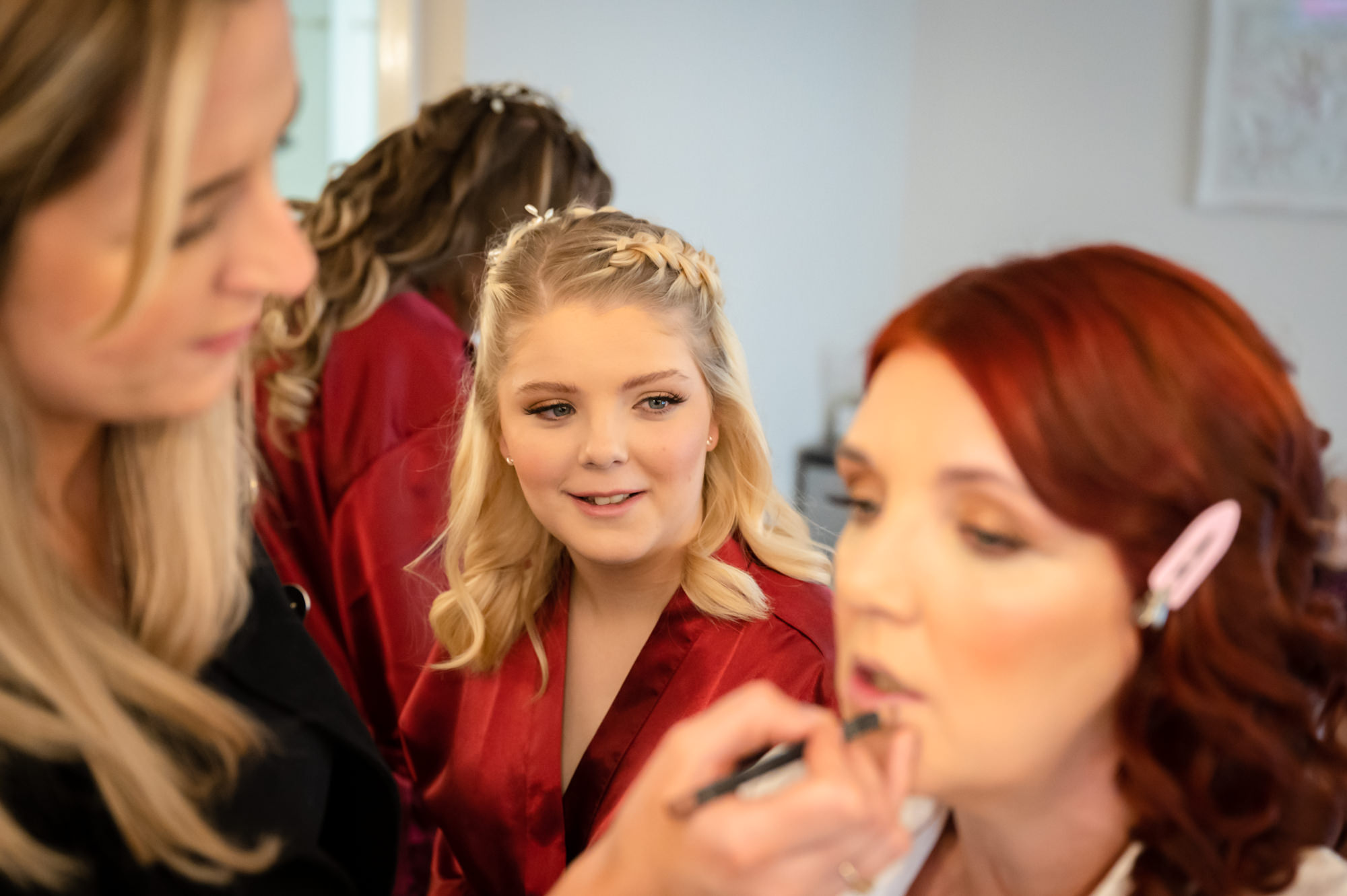 Daughter sees the bride with her makeup at Sandhole Oak Barn