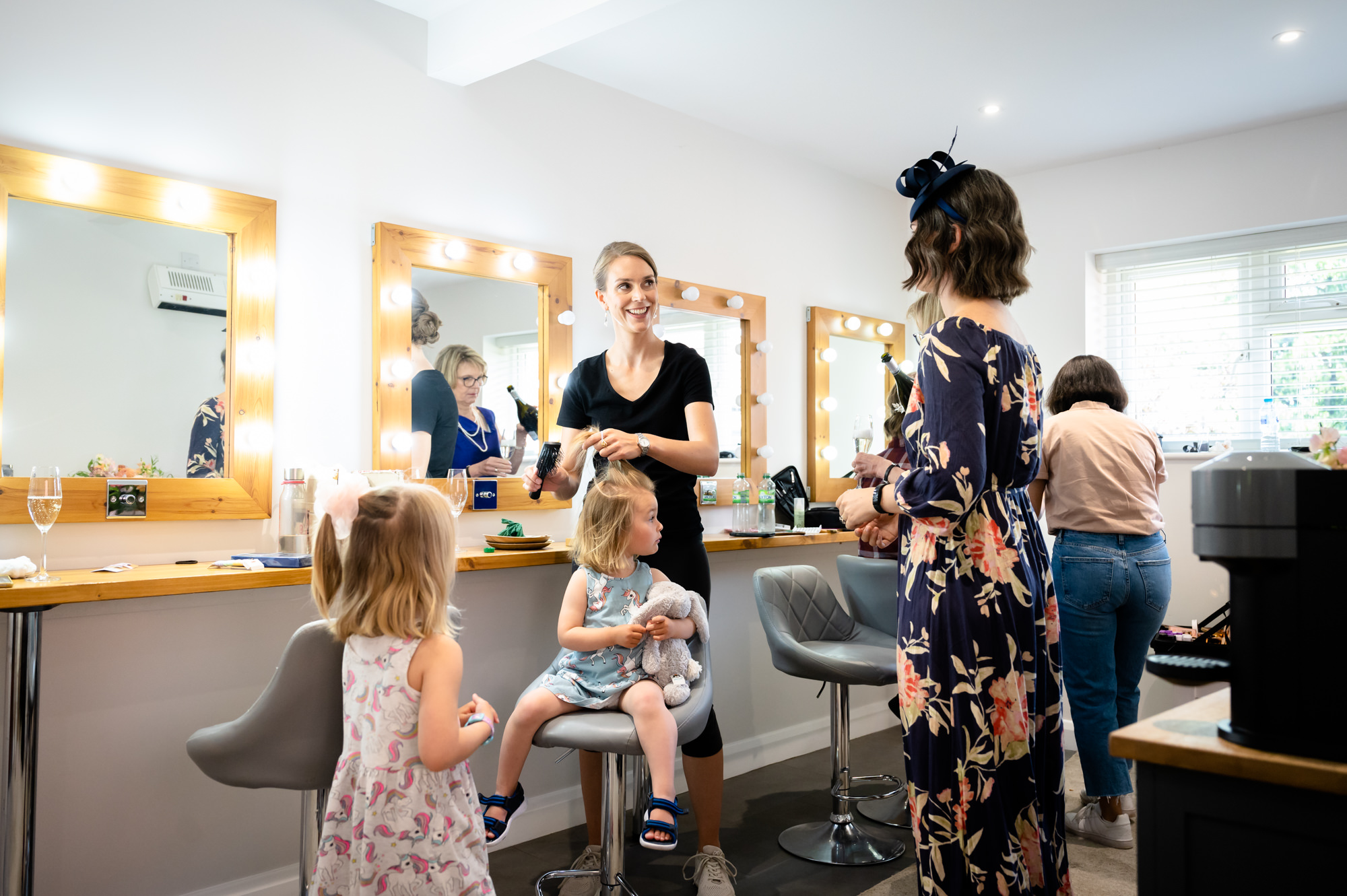 Children getting ready at Hanbury Wedding Barn