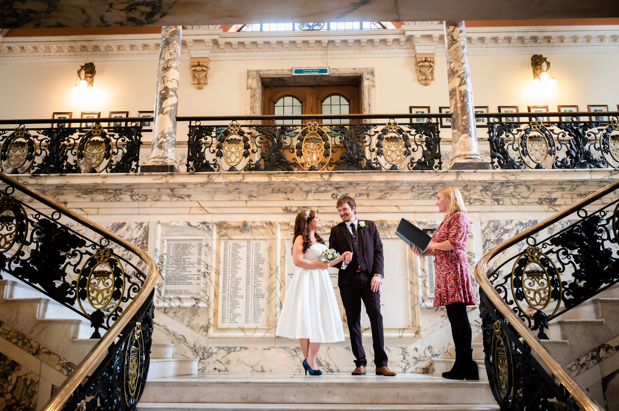 Wedding on The Marble Staircase at Stockport Town Hall