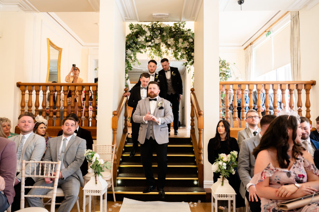 Groom arriving at the ceremony in West Tower