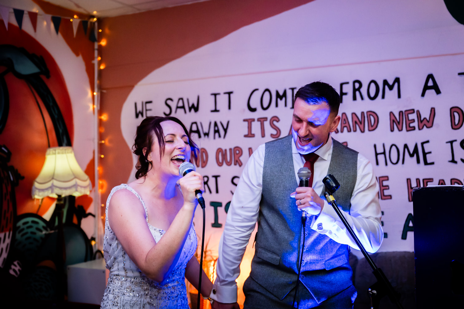 Bride and groom singing at Grub Manchester