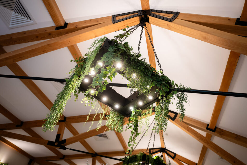 Greenery on light fittings in the Eland barn