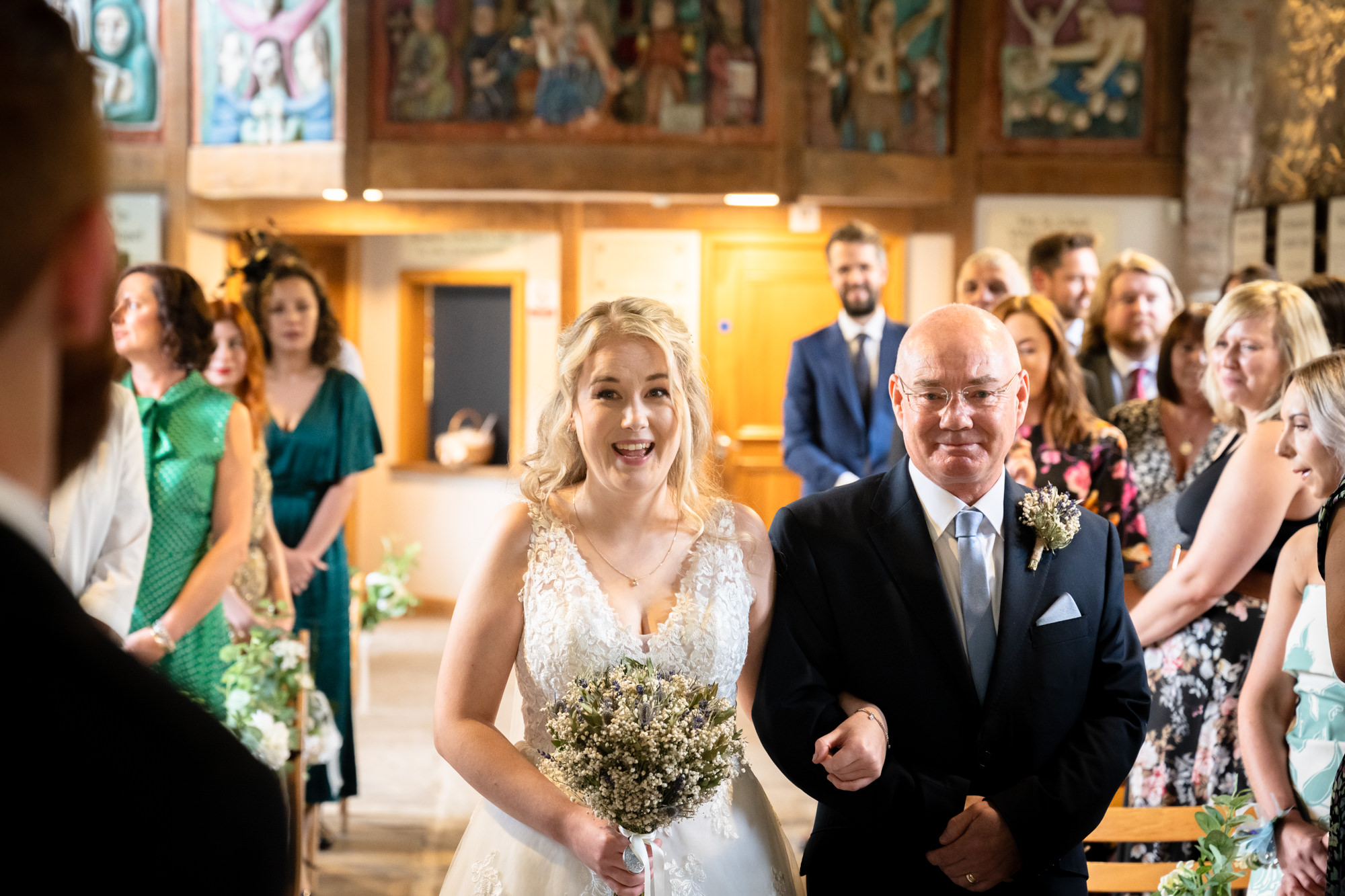 Bride and groom's first look at Chadkirk Chapel