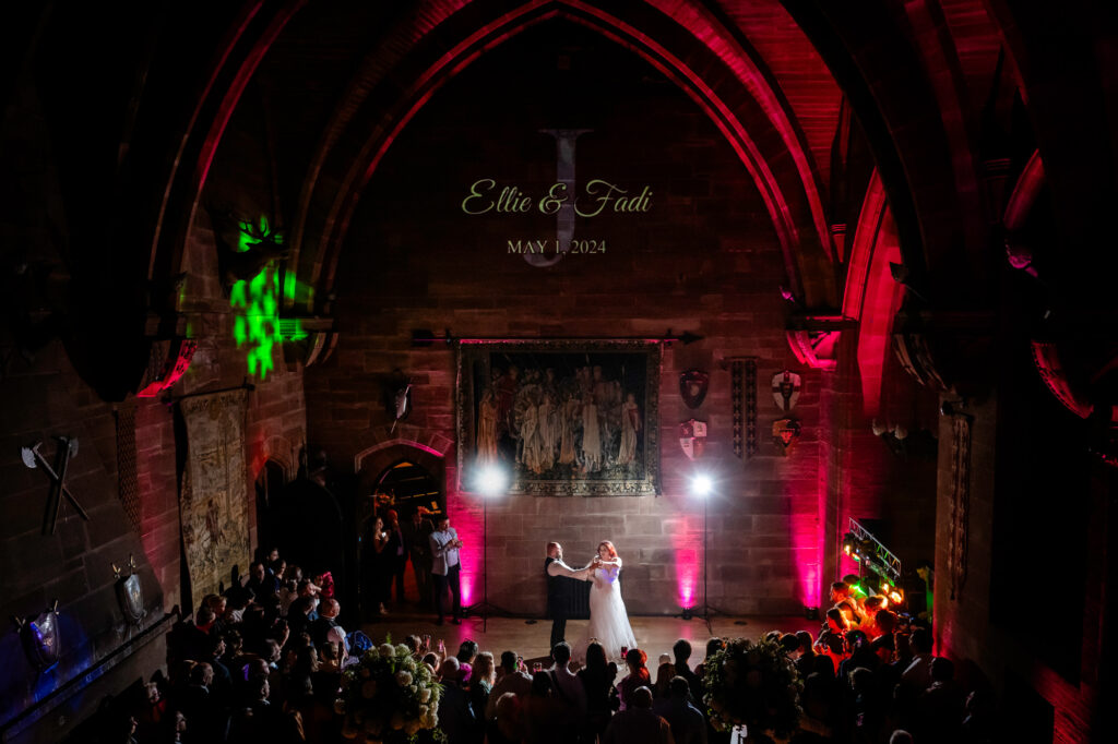 First dance photographed from the balcony at Peckforton Castle