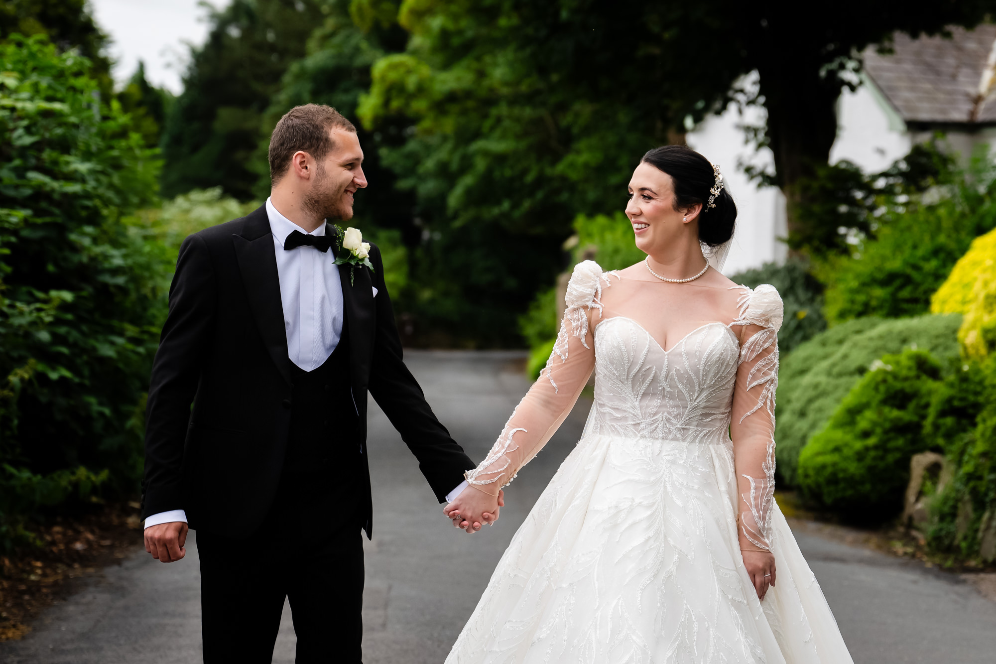 Bride and groom relaxed portrait shots at West Tower