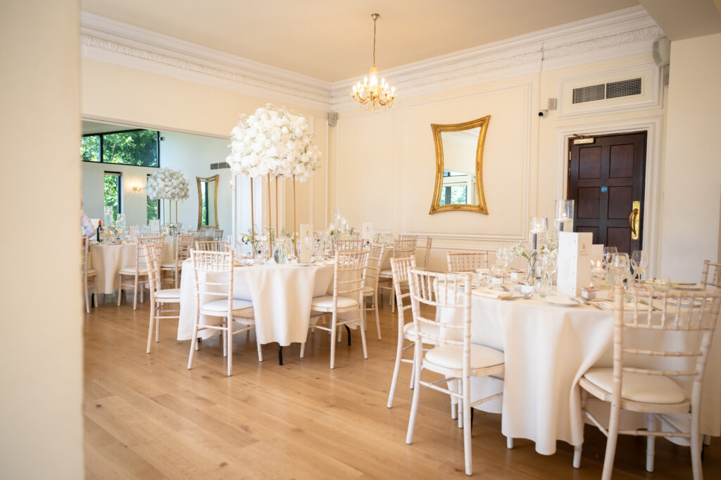 Wedding breakfast tables at West Tower 