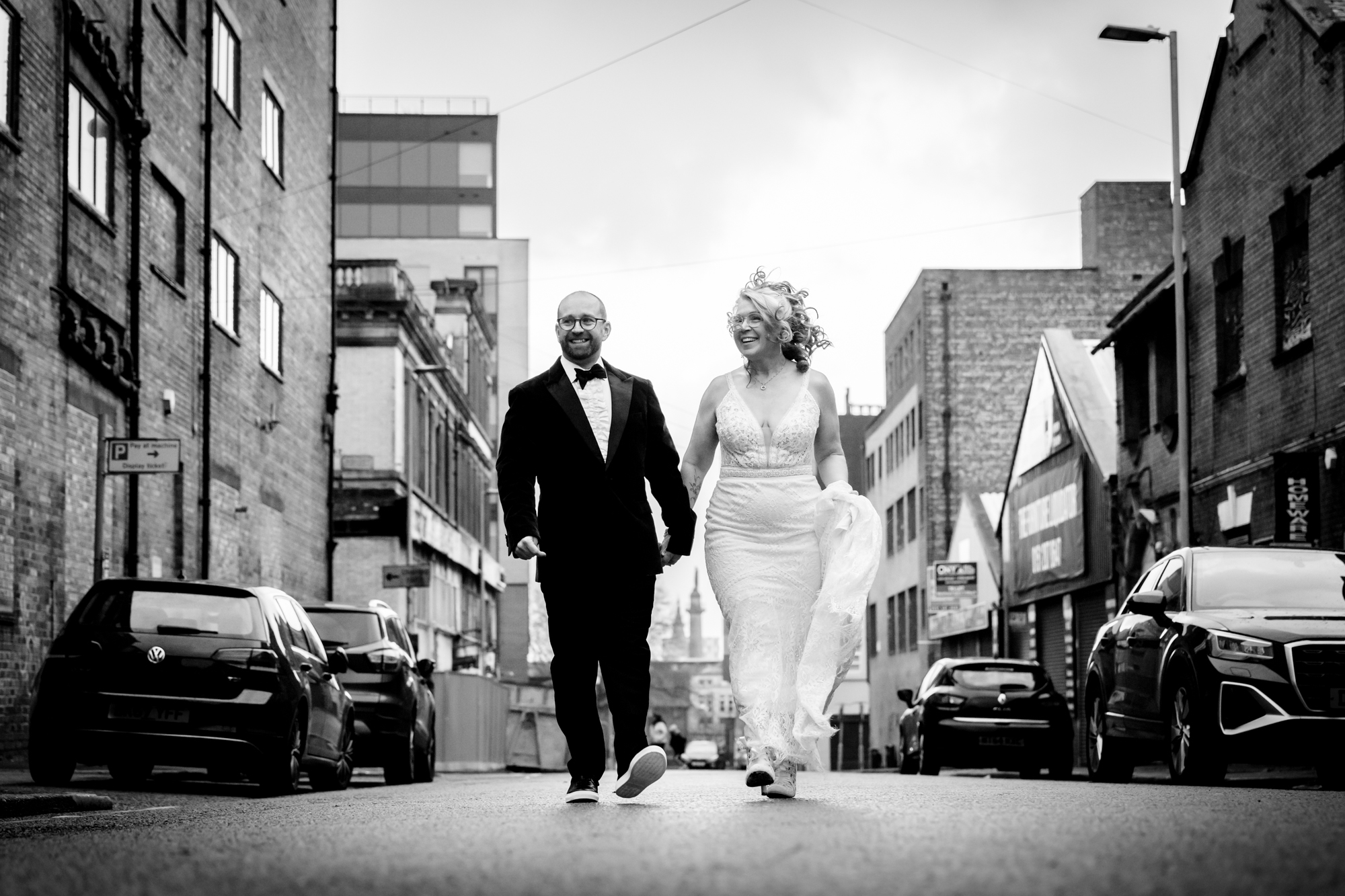 Black and white portrait of the bride and groom at Scale