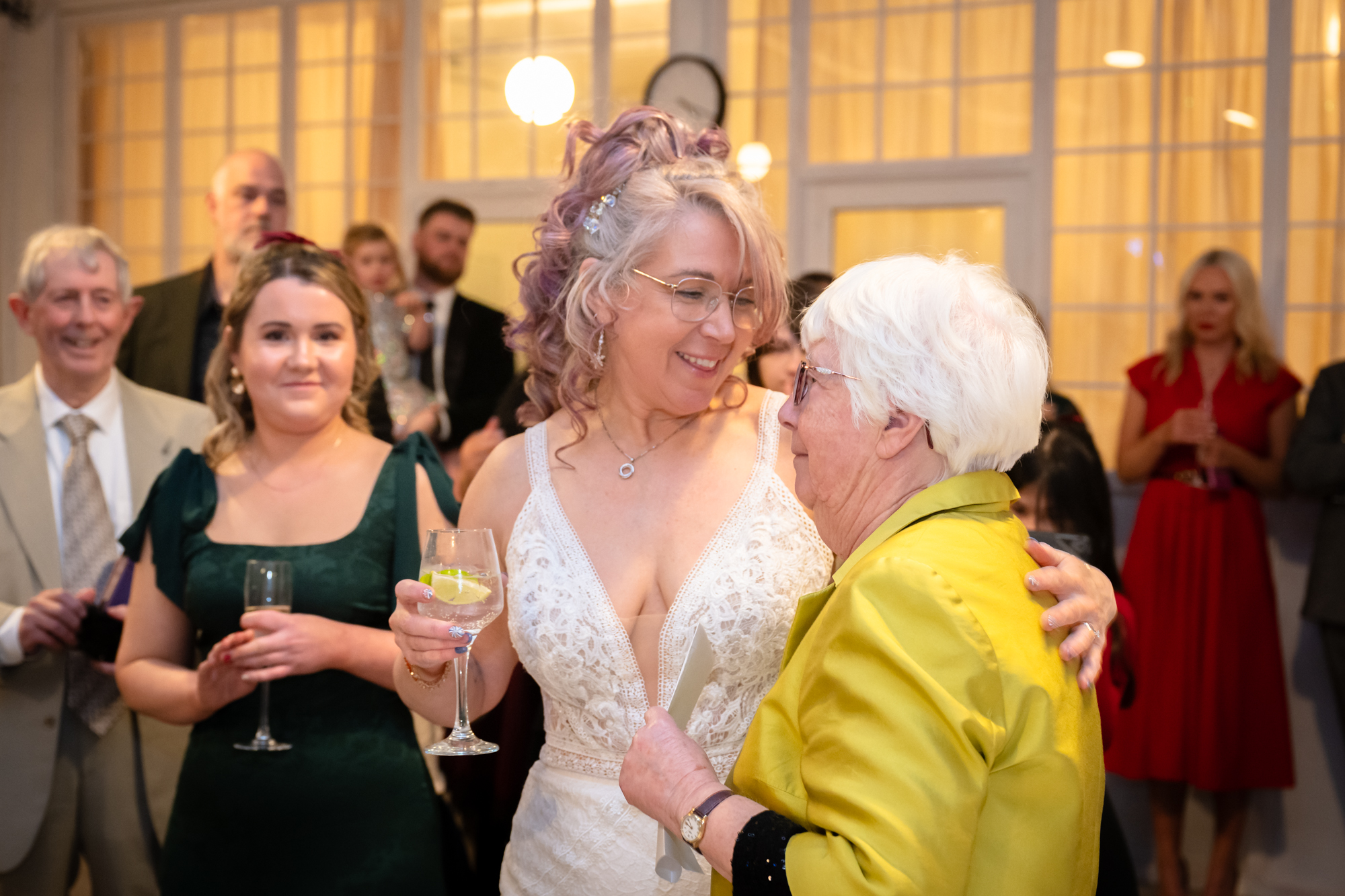 Bride hugging her mum after her speech