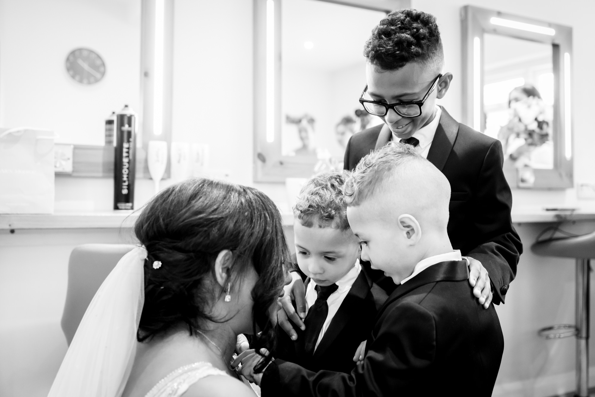 Brides's little boys arriving in the dressing room at Hanbury Barns