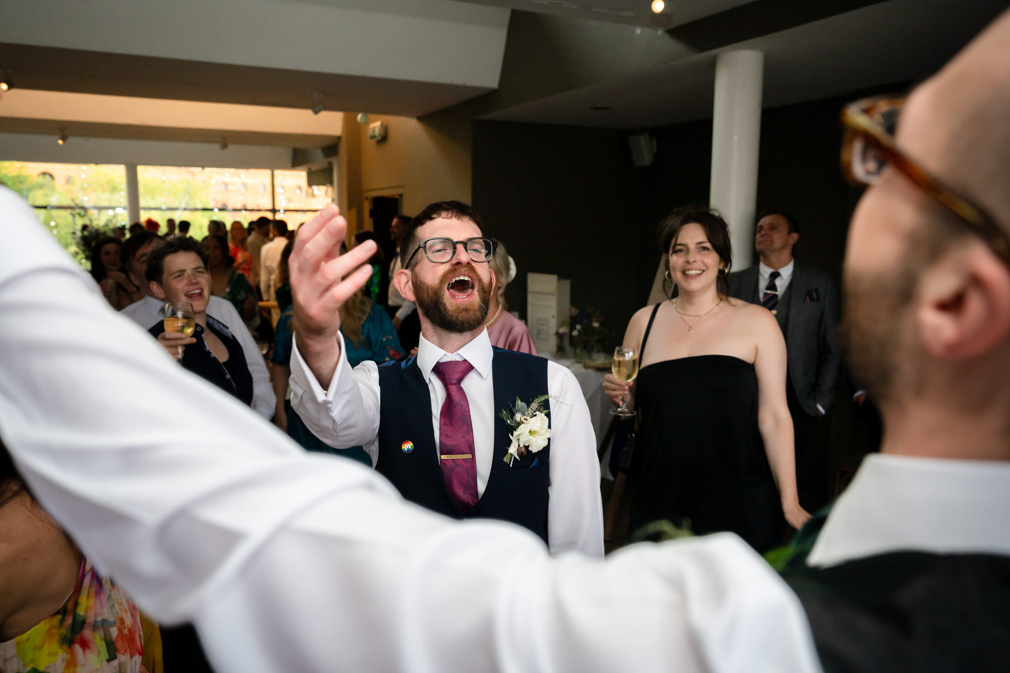 The groom's parents dancing during the evening party at the Castlefield Rooms wedding.