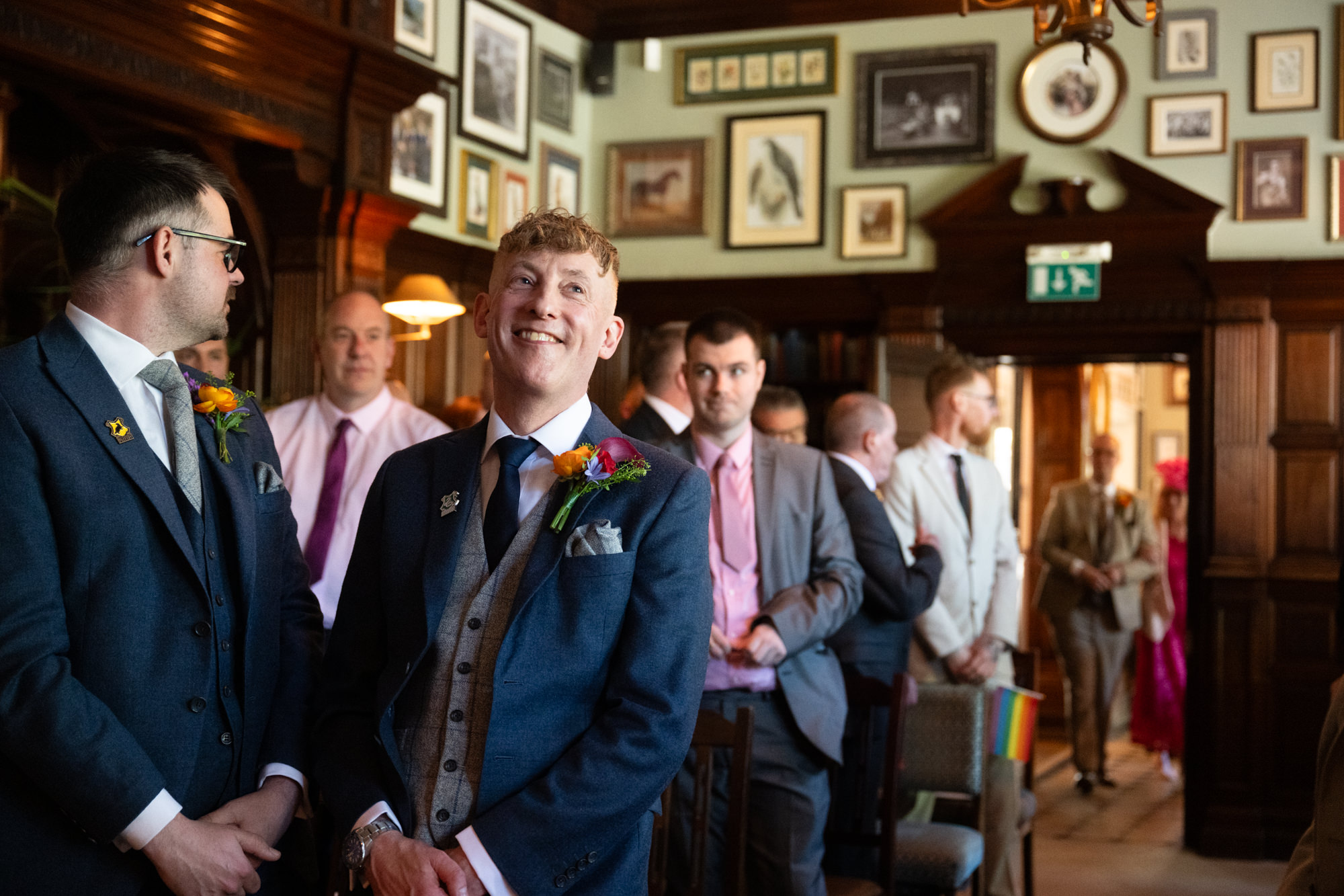 Marc smiles as Dom arrives for the ceremony at The Oakfield.