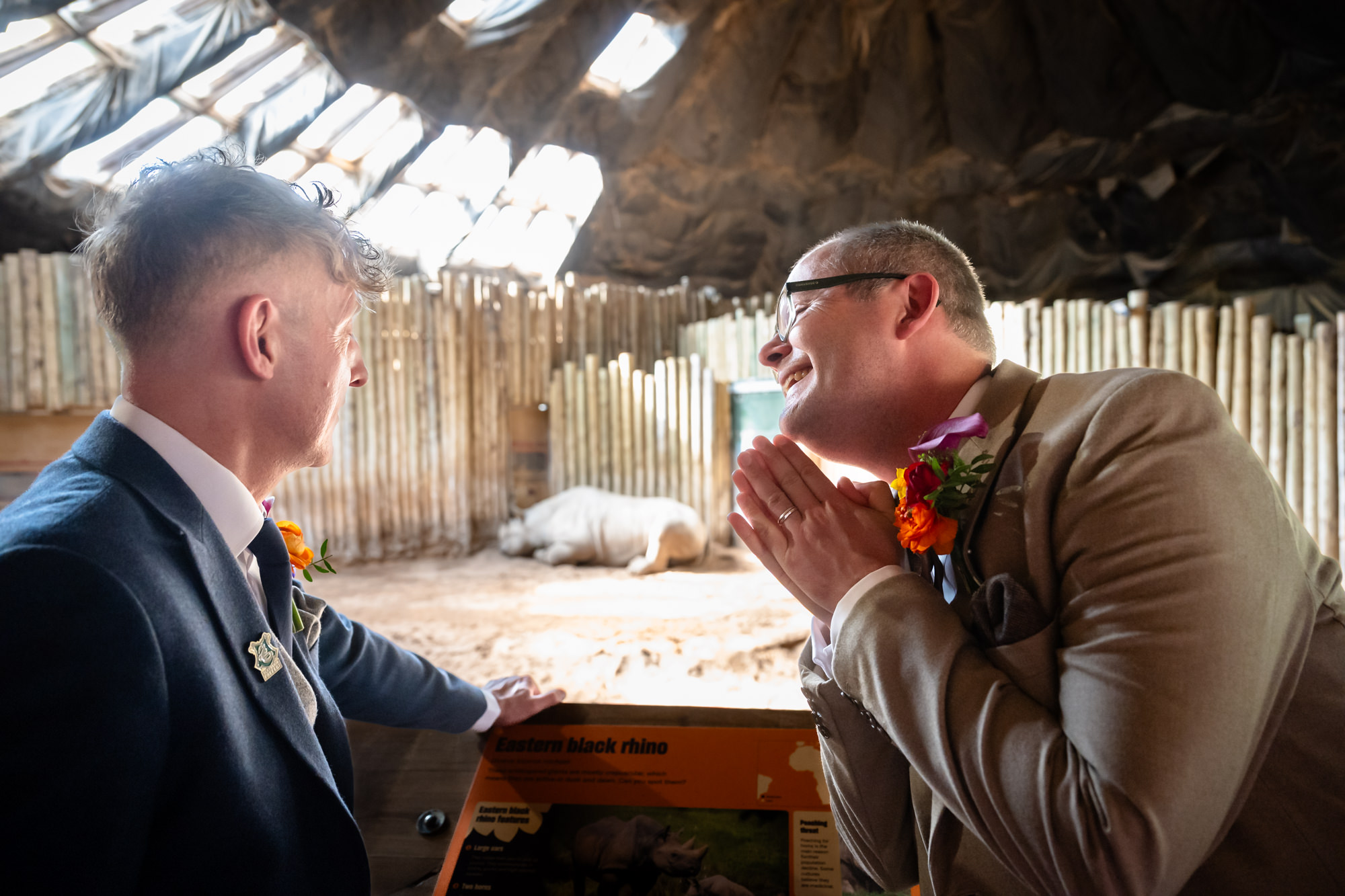 Dom is moved at the Eastern black rhino habitat, the animal he most wanted to see, with Marc beside him.