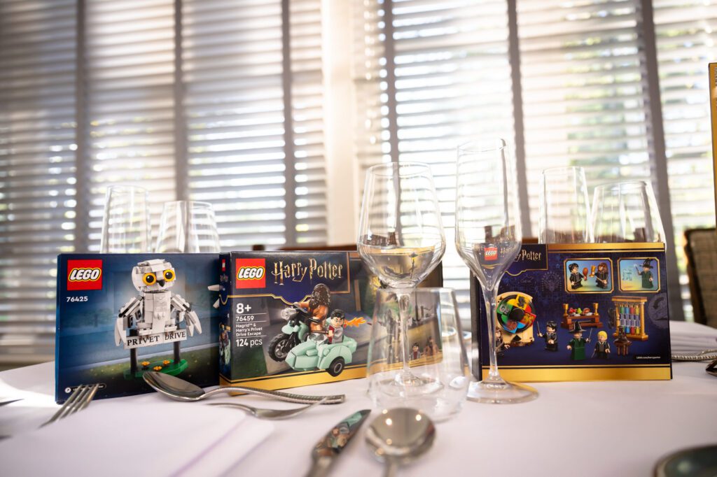 Harry Potter Lego sets used as decorations on the wedding tables.