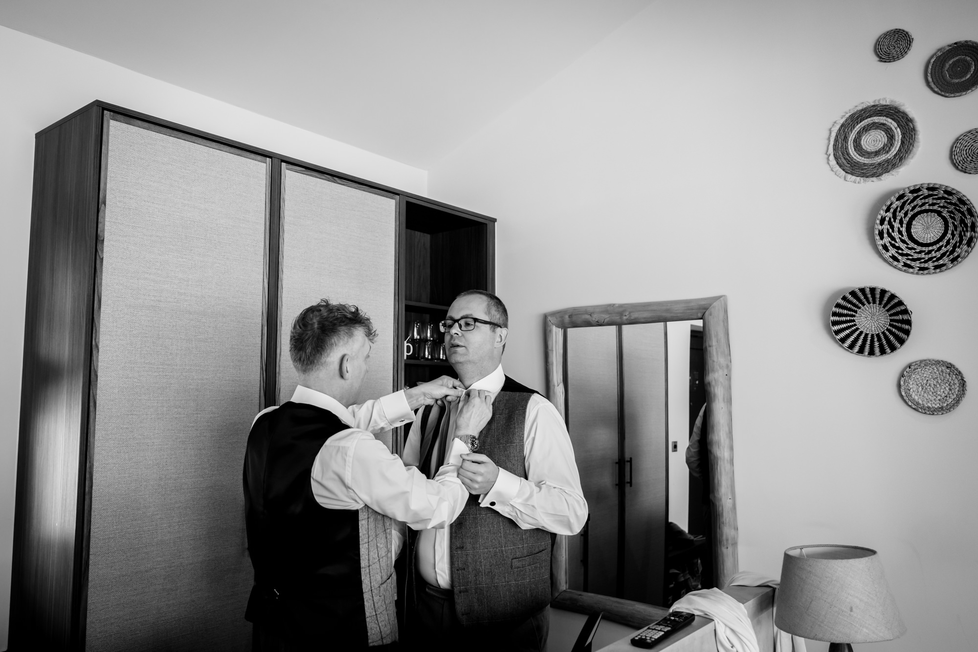 Dom has his tie sorted as he gets ready at The Reserve.